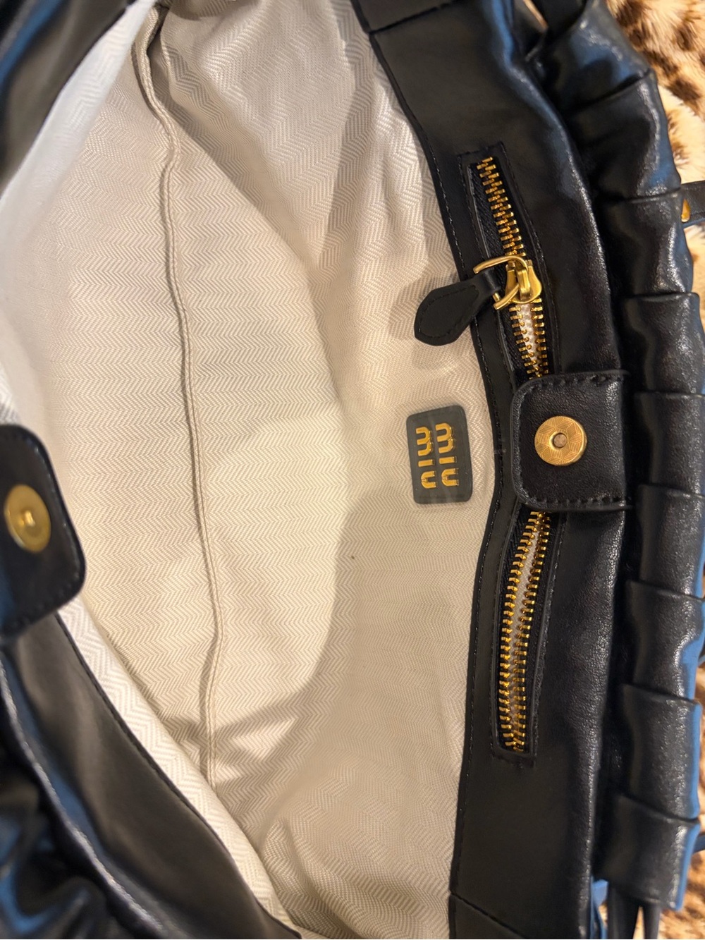 INSPIRED Miu Black Leather Shoulder Bag with Gold-Tone Hardware - Picture 3 of 4